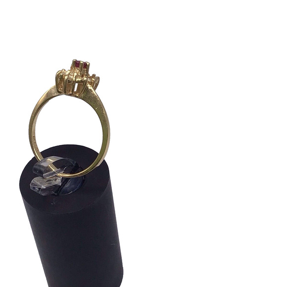 14K Yellow Gold Red Stone Diamond Cluster Ring Size 6.5 Fine Jewelry 2.5g - Picture 10 of 14